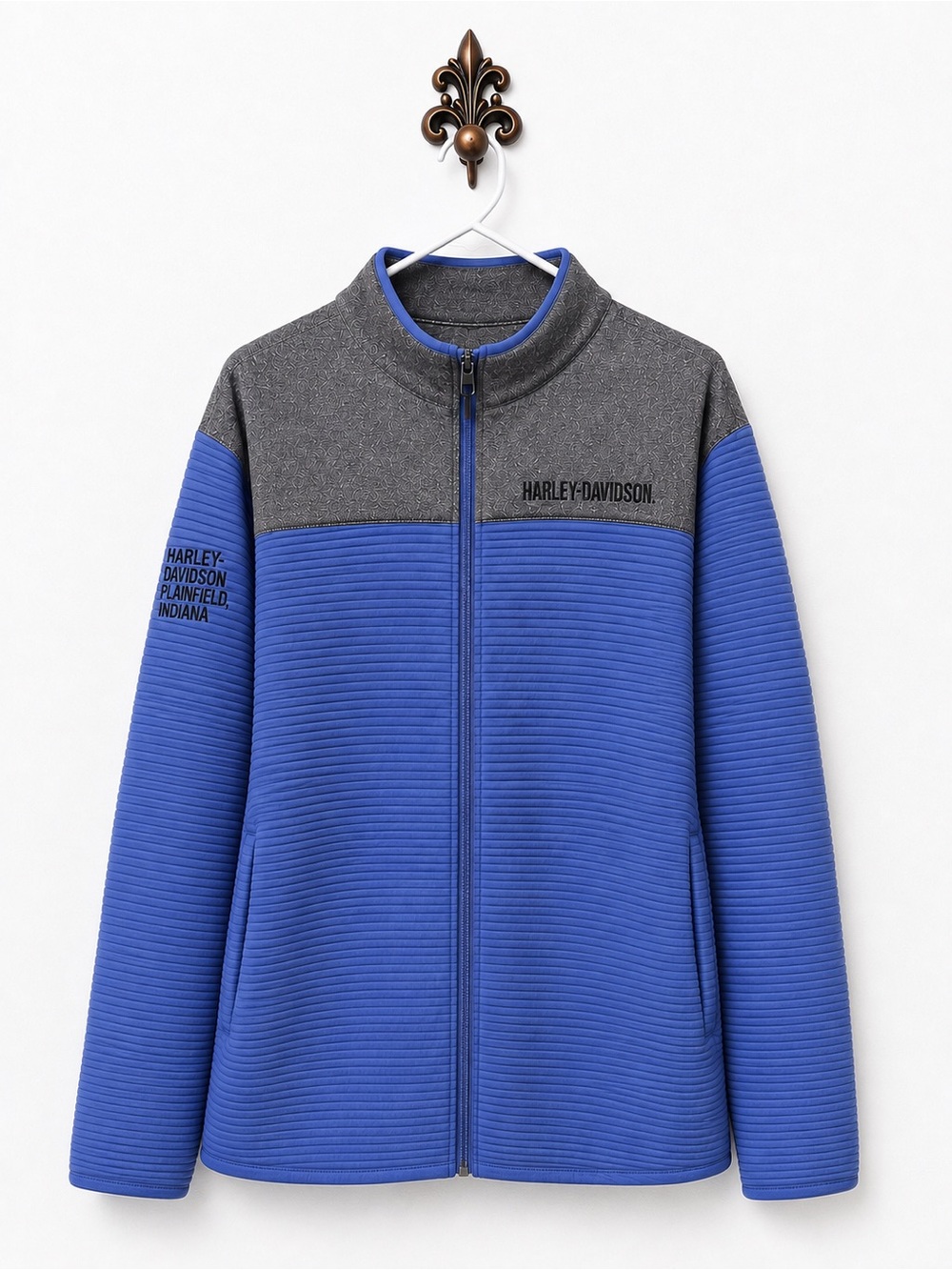 Harley-Davidson Blue and Gray Ribbed Full-Zip Jacket